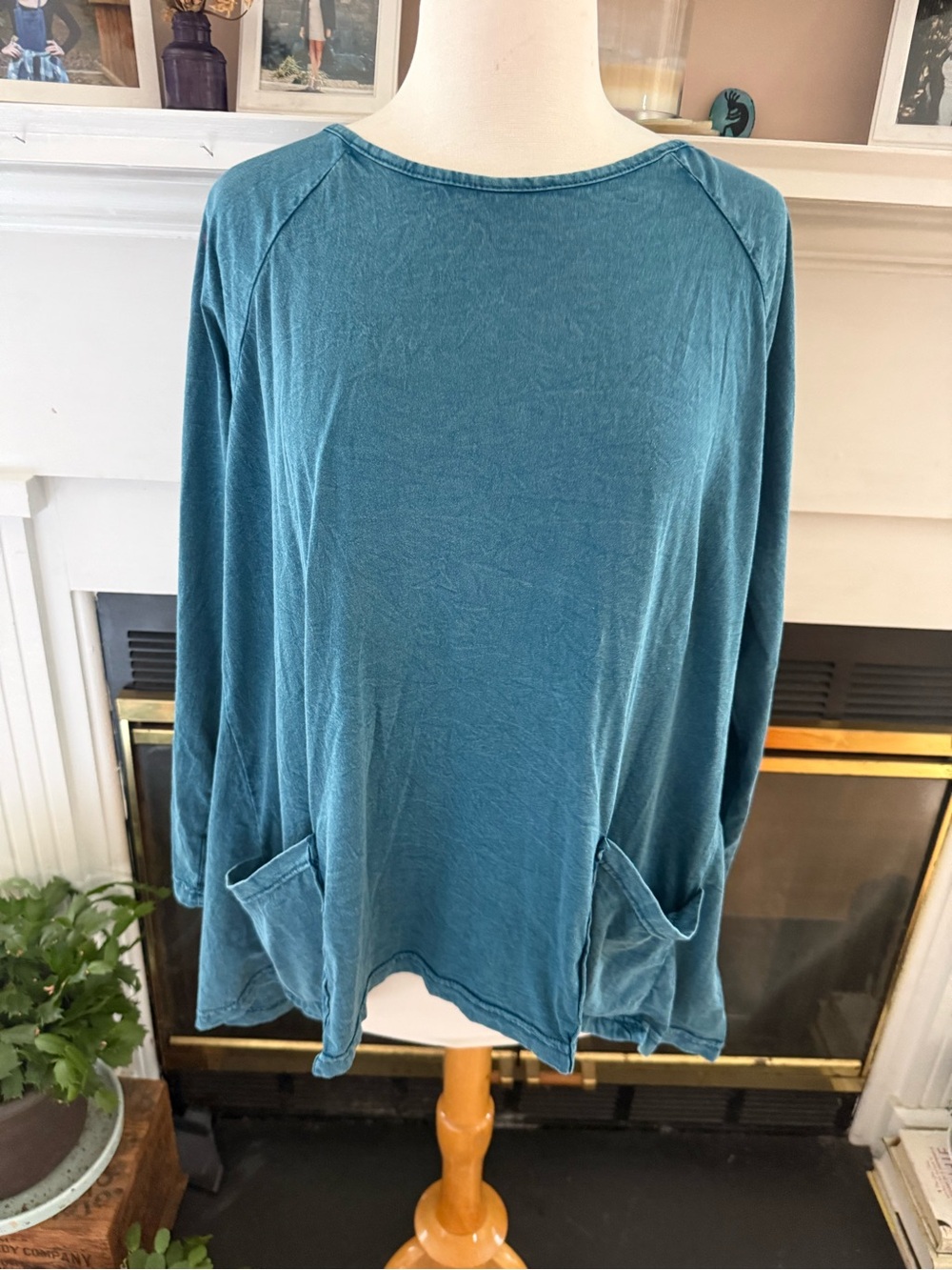 Avani  Teal Long-Sleeve Pocket Pullover Cotton XL